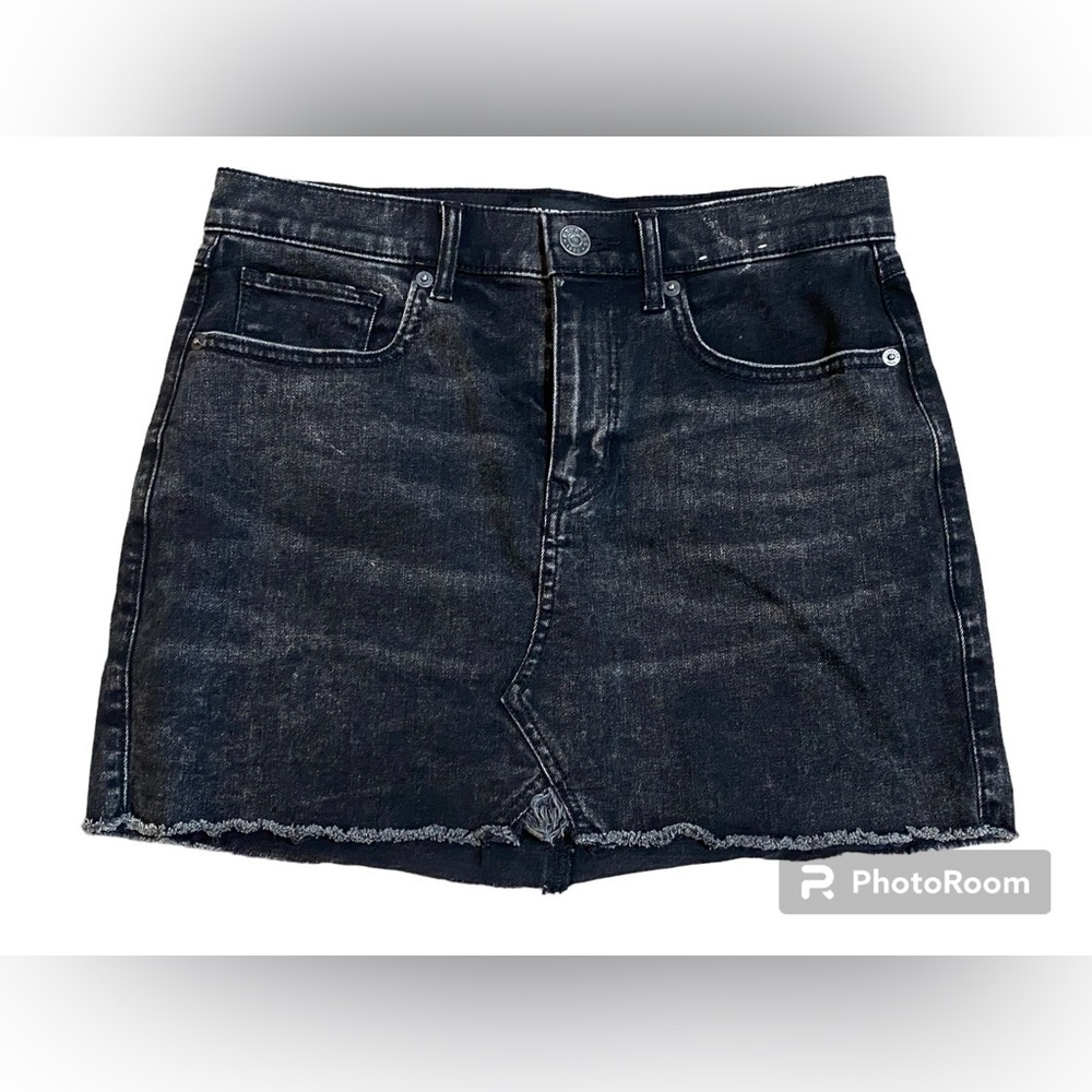 Express Straight Mini Charcoal Wash Mid Rise Denim Skirt Faded Modern Size 4